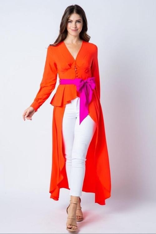 BLUSA IRREGULAR MADI NARANJA/MAGENTA