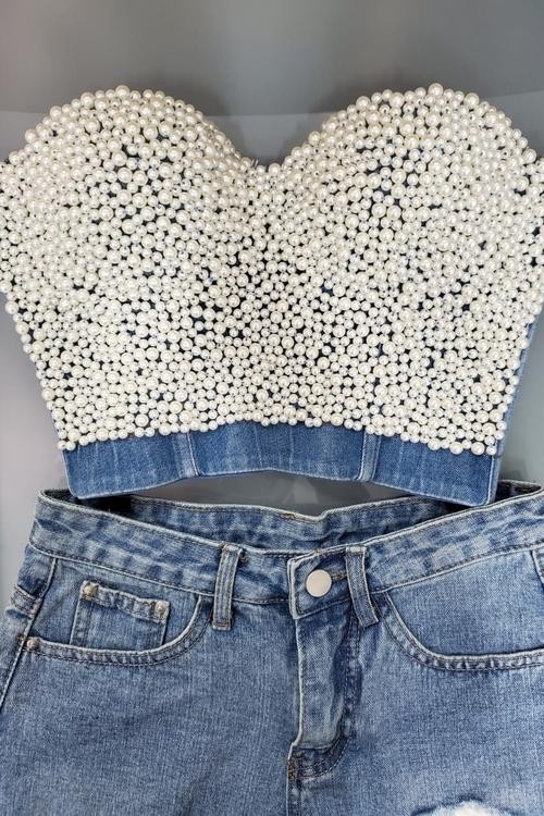 BUSTIER PERLAS MEZCLILLA