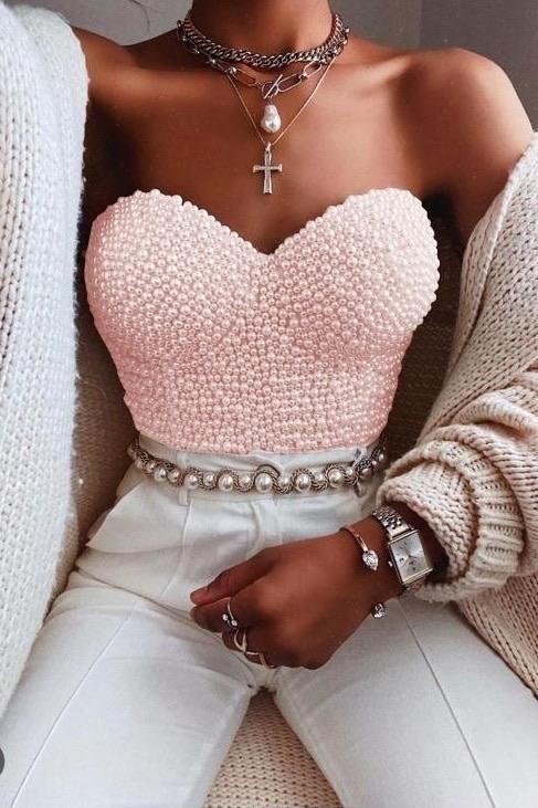 BUSTIER PERLAS ROSA