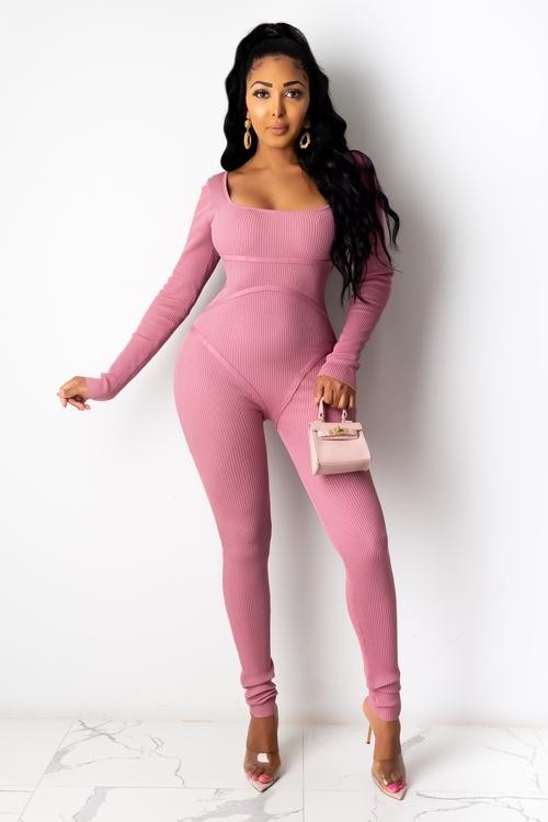 JUMPSUIT DELMI ROSA MANGA LARGA