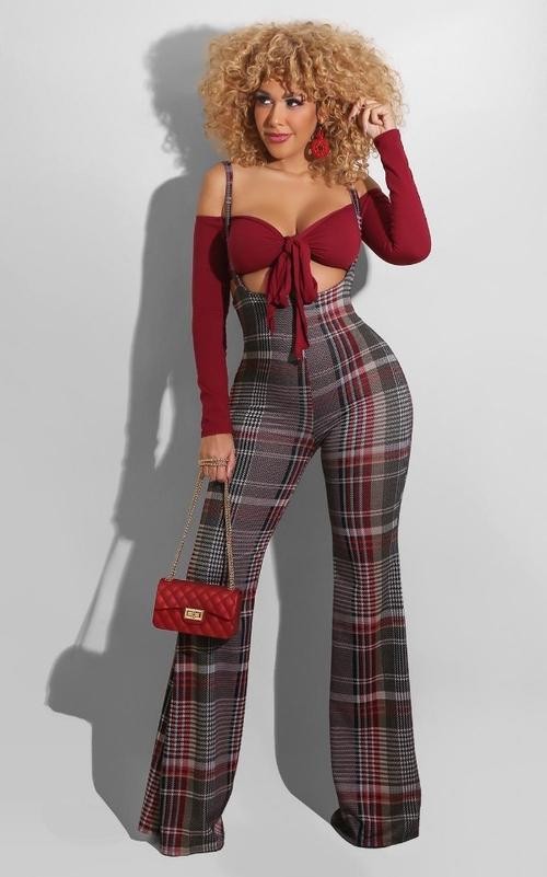 JUMPSUIT OVERALL MARISOL CUADRICULADO VINO