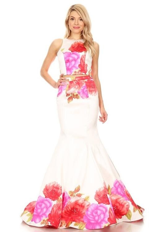 MAXI SET PROM FLORAL SIRENA BLANCO