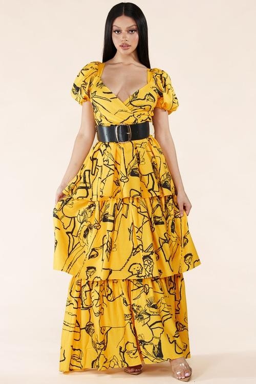 MAXI VESTIDO ART FACE AMARILLO
