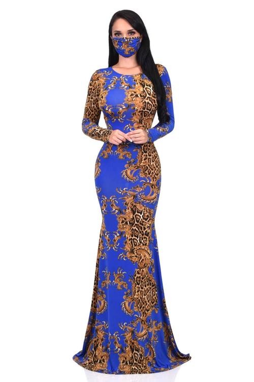 MAXI VESTIDO AZUL ANIMAL PRINT