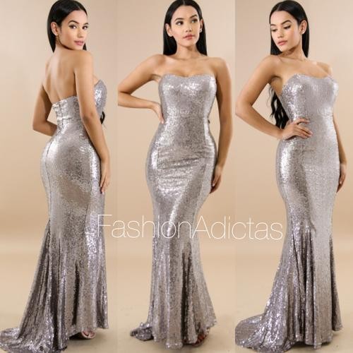 MAXI VESTIDO COSMO LENTEJUELAS PLATA MERMAID