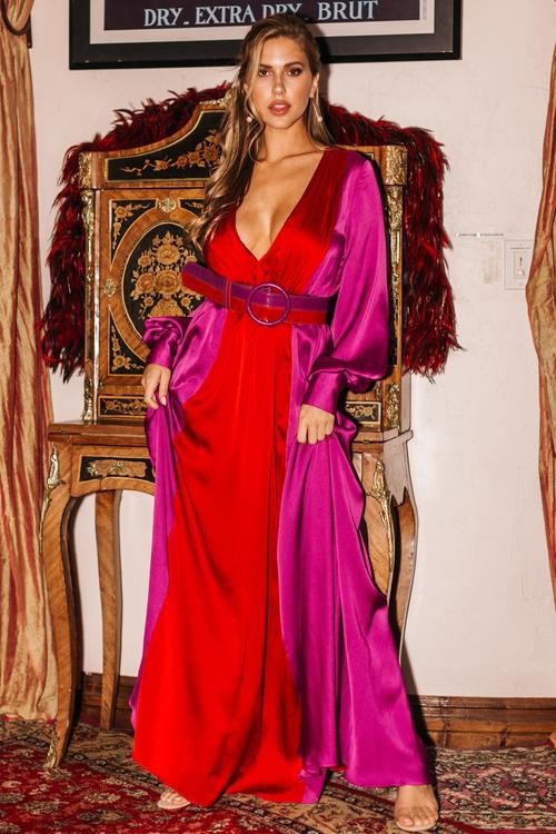 MAXI VESTIDO DUO MAGENTA/ROJO.