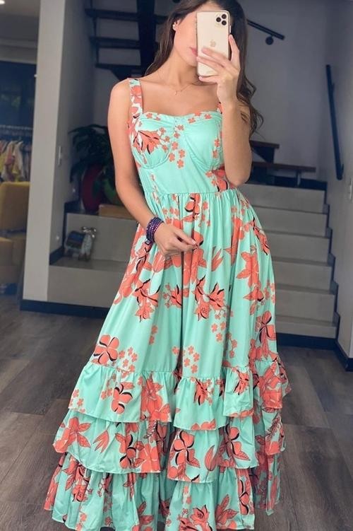 MAXI VESTIDO FLORAL MENTA
