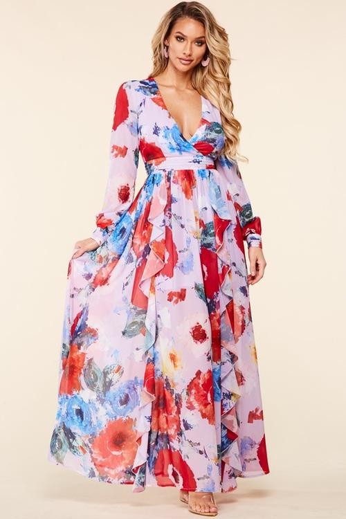 MAXI VESTIDO LAVANDA FLORAL