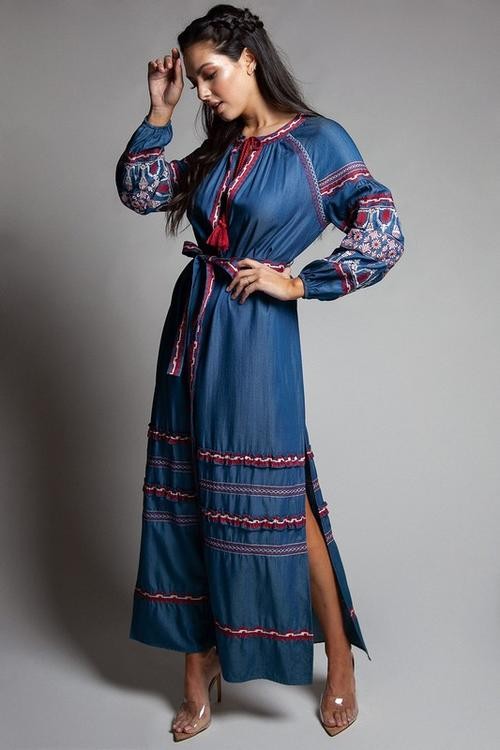 MAXI VESTIDO MEZCLILLA BOHO BORDADO
