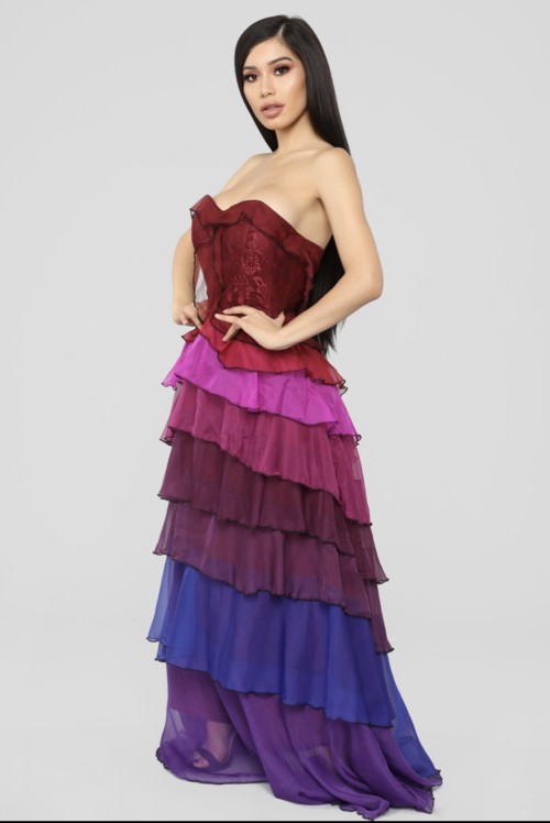 MAXI VESTIDO RAINBOW DEGRADADO STRAPLESS.