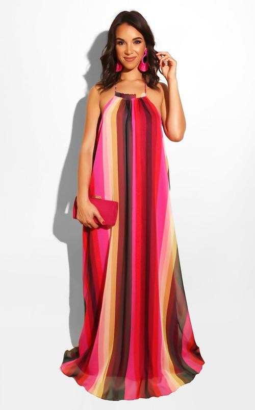 MAXI VESTIDO RAINBOW FUCHSIA PLISADO