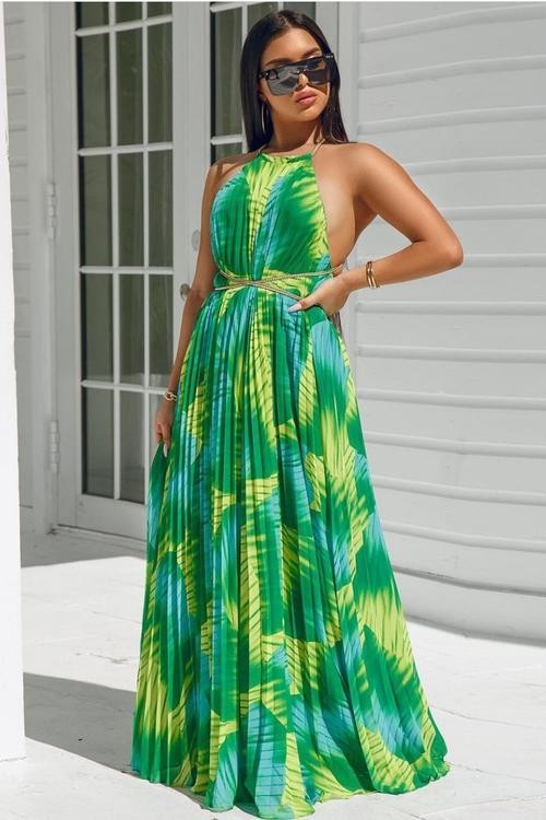 MAXI VESTIDO RAINBOW TROPICAL PLISADO