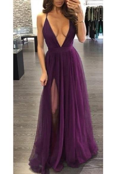 MAXI VESTIDO TULLE UVA.