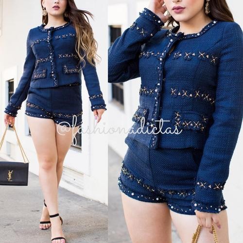 SET CHANEL SACO Y SHORT AZUL