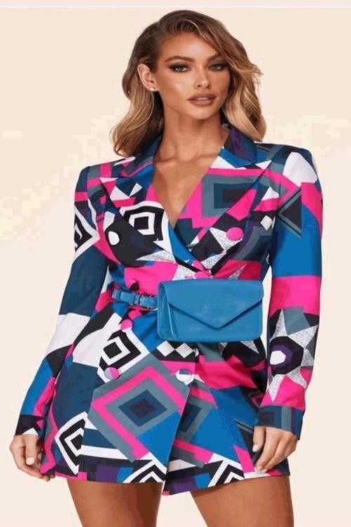 VESTIDO-BLAZZER GEOMETRICO RIÑONERA AZUL