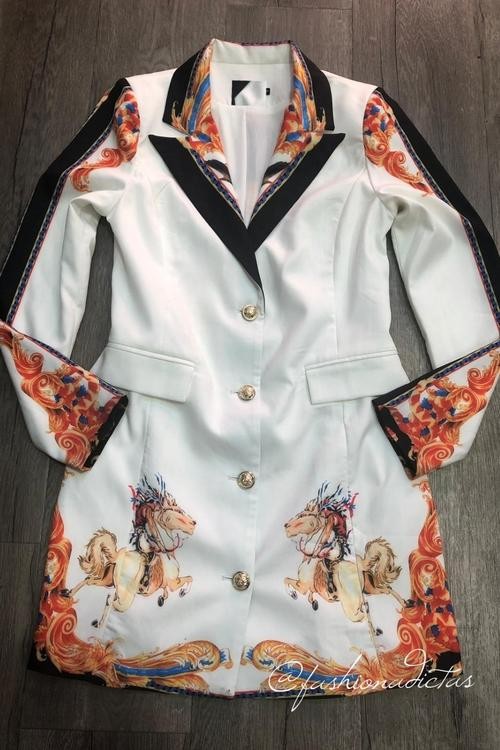 VESTIDO-BLAZZER HORSES ART BLANCO